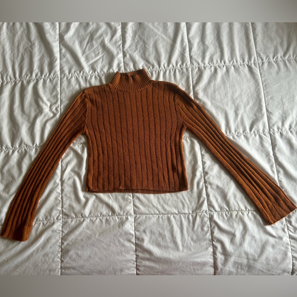 Women’s Rust Colored Cropped Turtleneck with Bell Sleeves